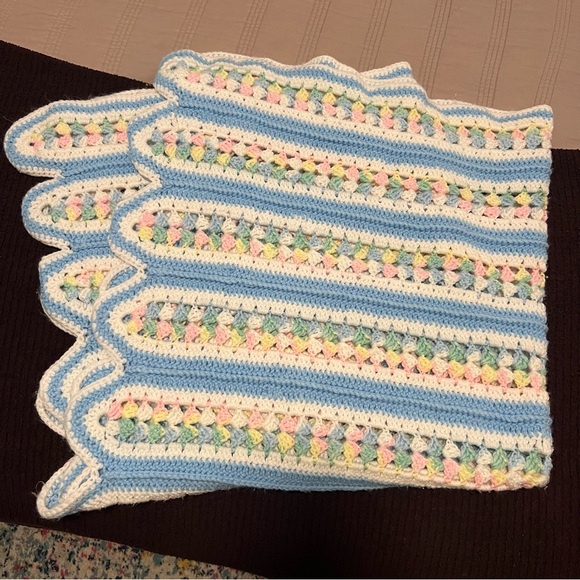 Other - Handmade Crochet Baby Blanket with Blue and Pastel Stripes